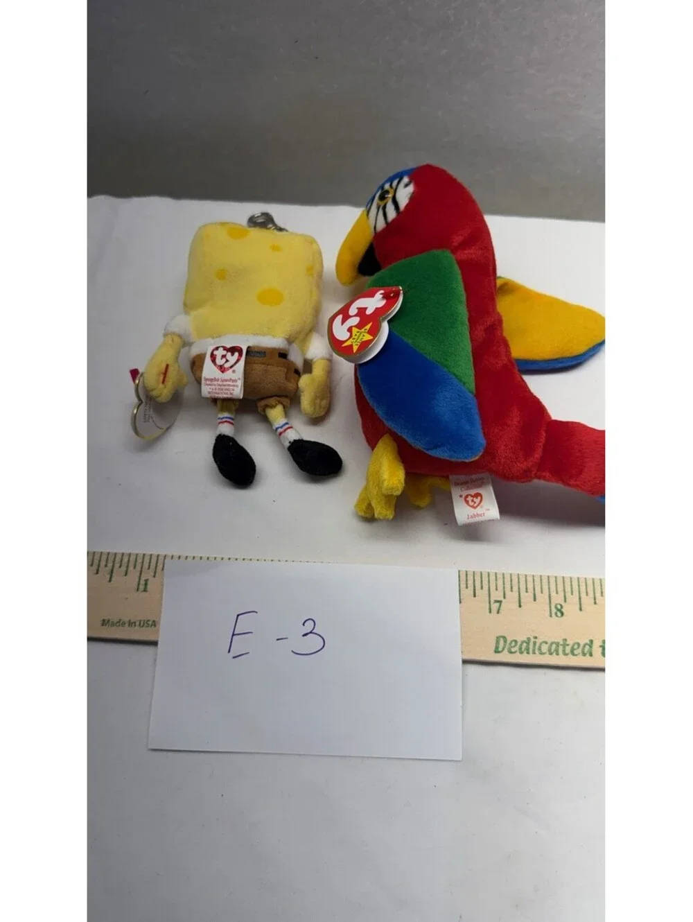 Lot of 2 Ty Beanie Babies: SpongeBob SquarePants & Jabber Parrot Plush Toys